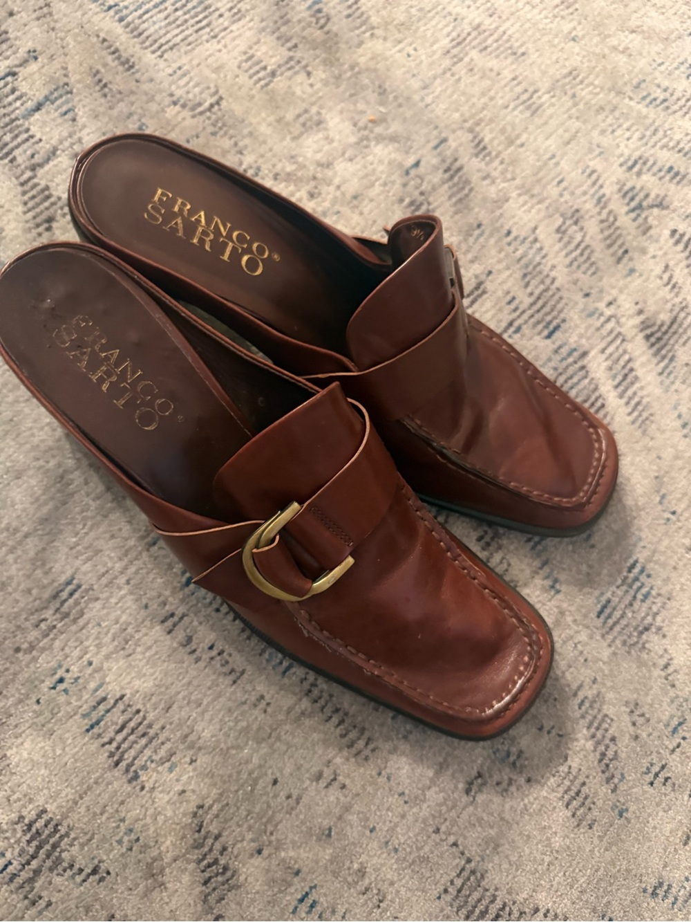 Franco Sarto Men’s Brown Leather Buckle Slip-On Loafers